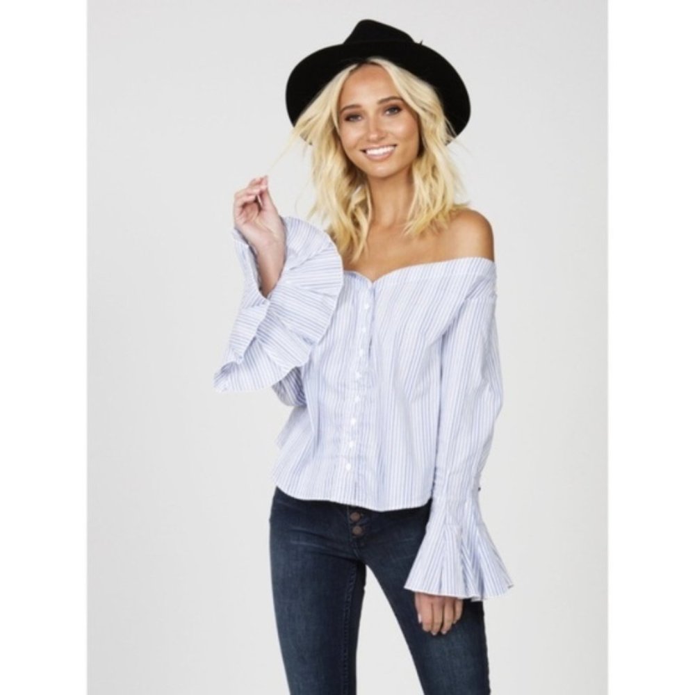 Free People "March to the Beat" Stripe Top | Blue & White | Size Small